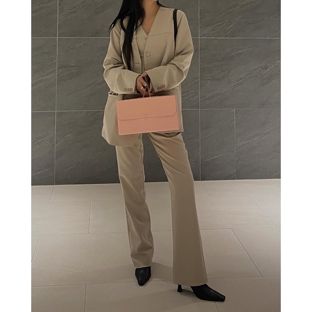 Set croptop blazer sát nách kiểu Jennie kèm quần cạp cao ống loe hack dáng - by CBS