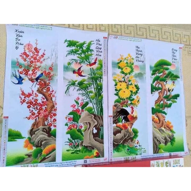 Tranh đính đá tứ quý thành phẩm (146x100)