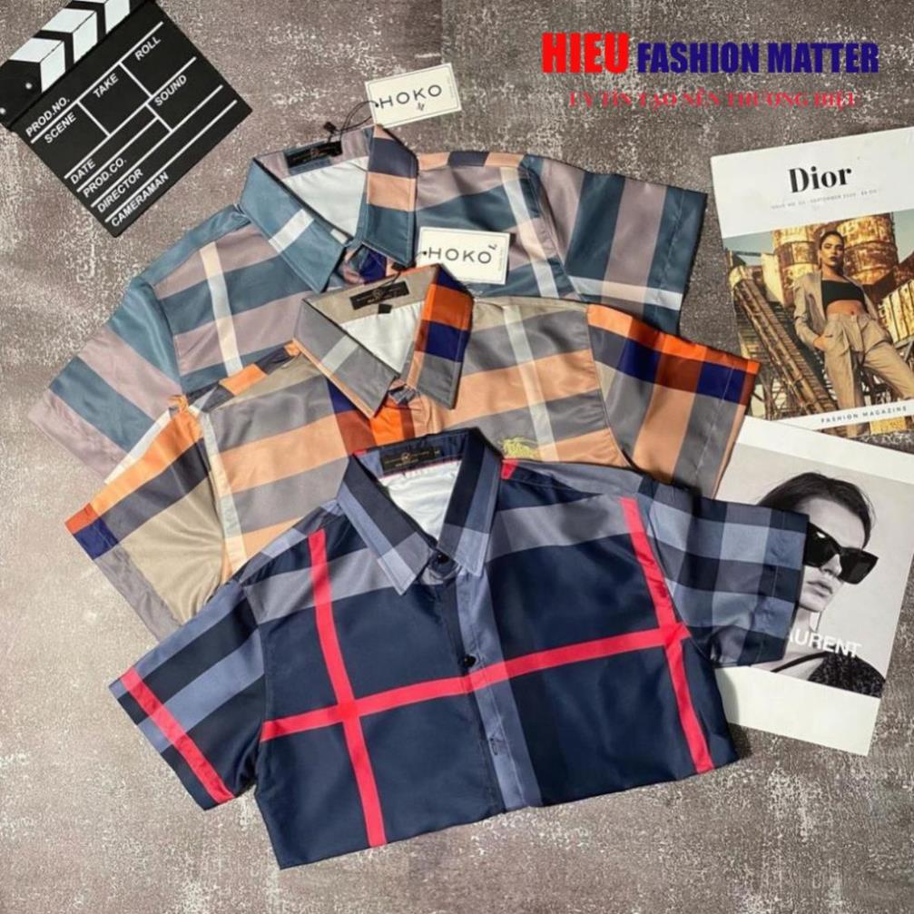 Áo sơ mi Nam Nữ ⚡ FREE SHIP ⚡ Áo sơ mi cộc tay Burberry kẻ sọc caro xanh sọc trắng 😍😍😍 !
