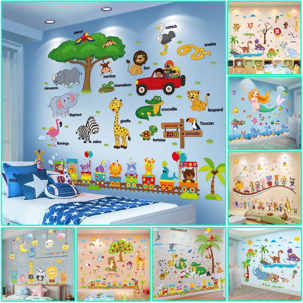Tranh Decal Dán Tường Cho Bé Ngộ Nghĩnh Có Keo Dán Sẵn Hoạ Tiết Sinh Động Phát Triển Thị Giạc