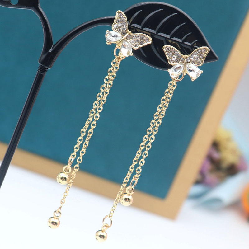 MANYUE Đôi Bông Tai Dáng Dài Mạ Bạc 925 Hình Bướm Xinh Xắn Cho Nữ