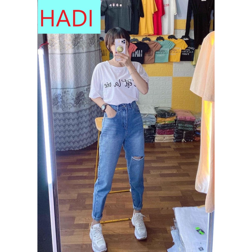 QUẦN BAGGY JEAN NỮ LƯNG CAO MÀU XANH VẰNG RÂU MÈO CAO CẤP HADI RÁCH ĐÙI TRÁI CỰC PHONG CÁCH VẢI SIÊU DÀY KÈM HÌNH THẬT