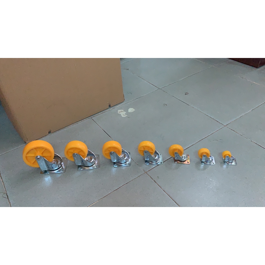 Bánh xe đẩy vàng 100mm 120mm xoay - khóa