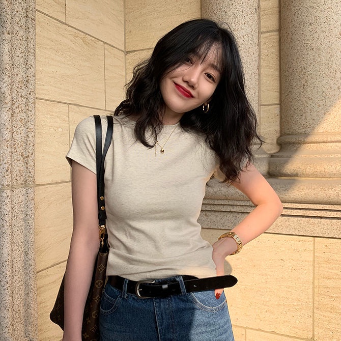 Áo Thun cotton Ngắn Tay Ôm Dáng Thời Trang Hàn Quốc