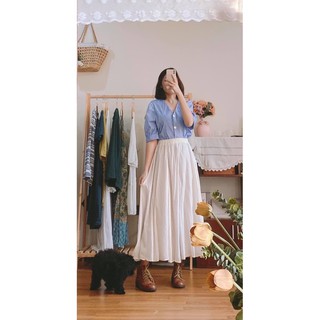 Chân váy trắng Nhật, linen xô