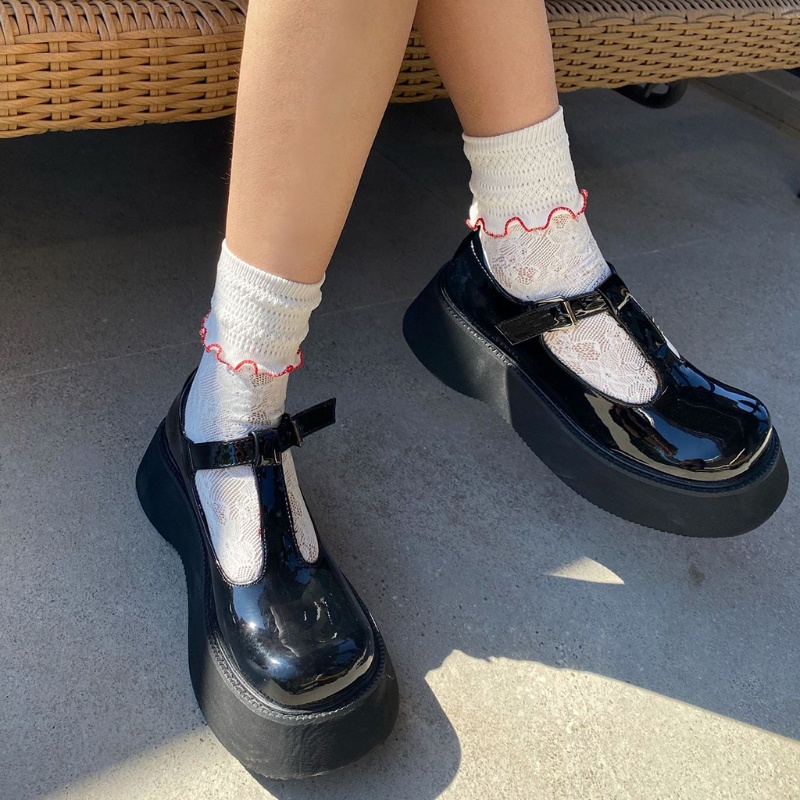 Xiangbao Vớ Lưới Xuyên Thấu Phối Ren Hoa Rỗng Phối Diềm Xếp Nếp Ngọt Ngào Phong Cách Lolita Nhật Bản Thường Ngày Br