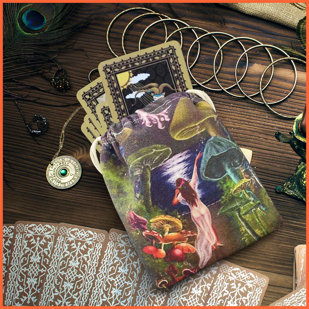 Túi Đựng Thẻ Bài Tarot Bằng Nhung Mềm Mại Có Dây Rút Thêu Họa Tiết Thủ Công