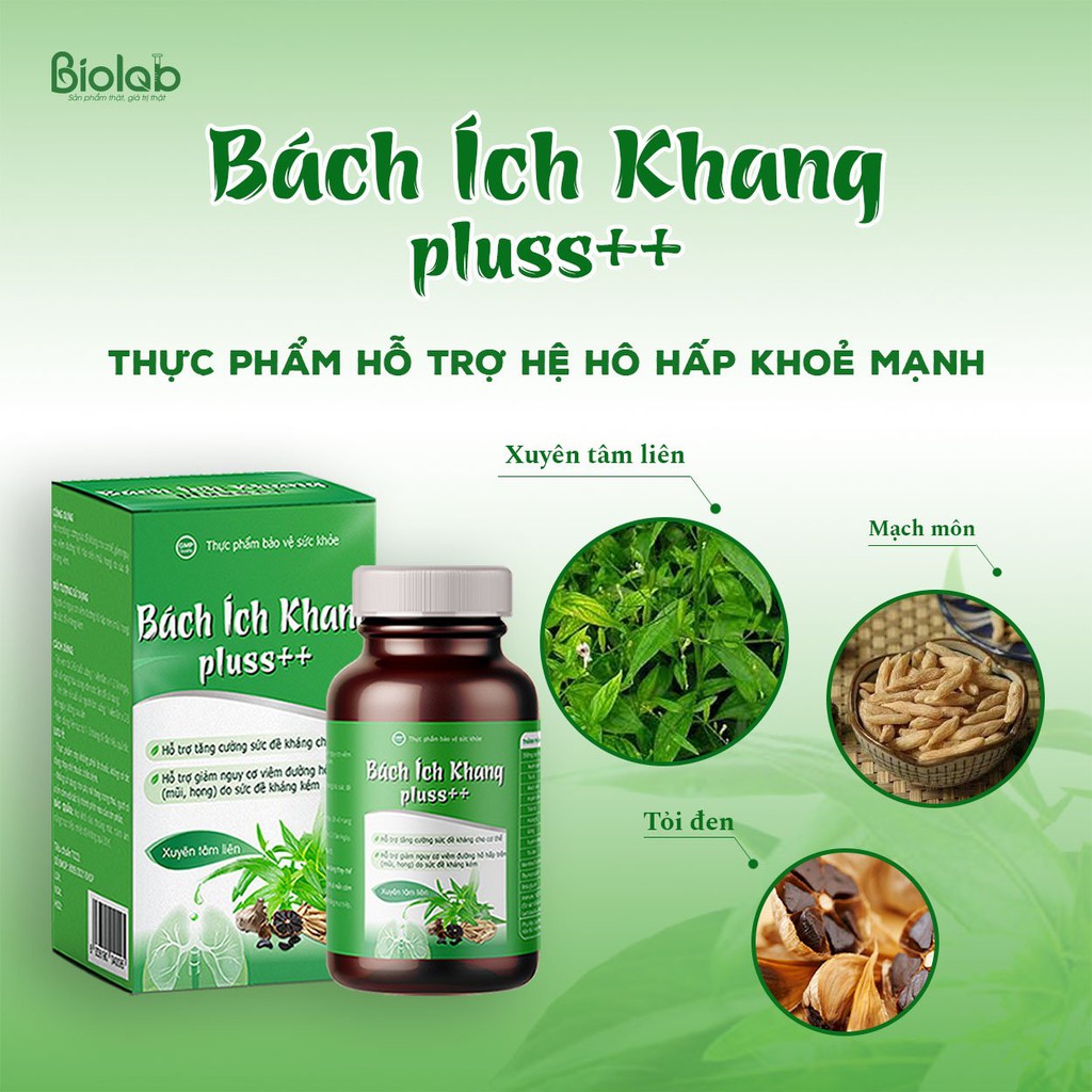 Bách Ích Khang Pluss++ – Hỗ trợ giảm nguy cơ viêm đường hô hấp do sức đề kháng kém - DƯỢC BIOLAB