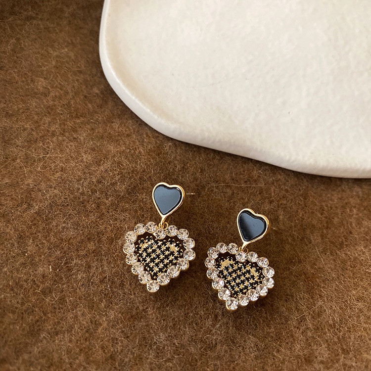 Bông Tai Hình Trái Tim Đen Đính Đá S925 Thời Trang 2022 Cho Nữ