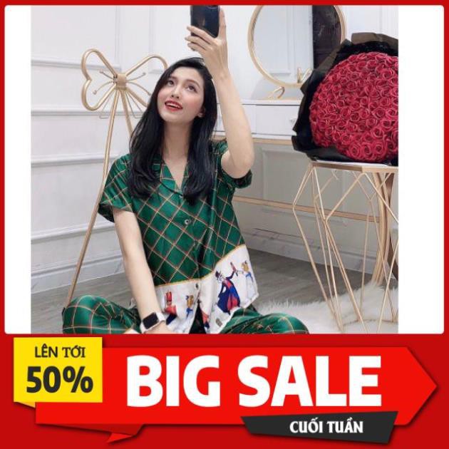 Bộ ngủ Pijama lụa lính chì tay cộc quần dài *