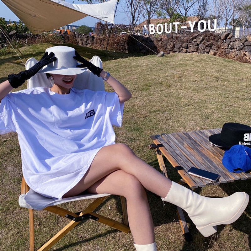 IELGY Áo thun IELGY tay ngắn dáng rộng thời trang cho nữ