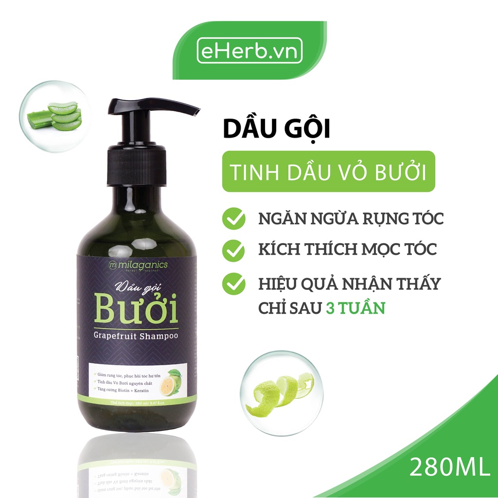 [NEW VERSION] Dầu Gội Bưởi Ngừa Rụng & Kích Thích Mọc Tóc Từ Tinh Dầu Bưởi Nguyên Chất MILAGANICS 280ml (Chai)