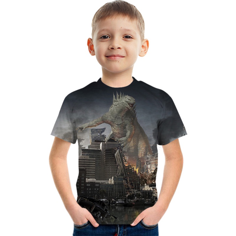 Áo Thun Tay Ngắn Cổ Tròn In Hoạt Hình Godzilla 3d Thời Trang Mùa Hè Cho Bé