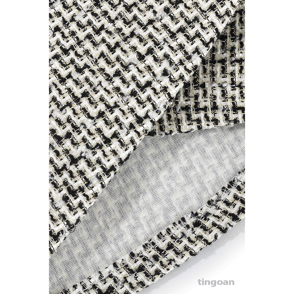 TINGOAN®  - Chân váy tweed cổ bẻ kẻ đen trắng tingoan CHRISTINA SKIRT/XM