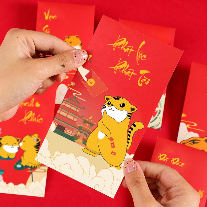 Bộ 6 Bao Lì Xì 2022, Lì Xì Nhâm Dần. HÀNG LOẠI 1 ❤️ Lixi HỔ Cán Mờ Đẹp, Dày Dặn Siêu Cute