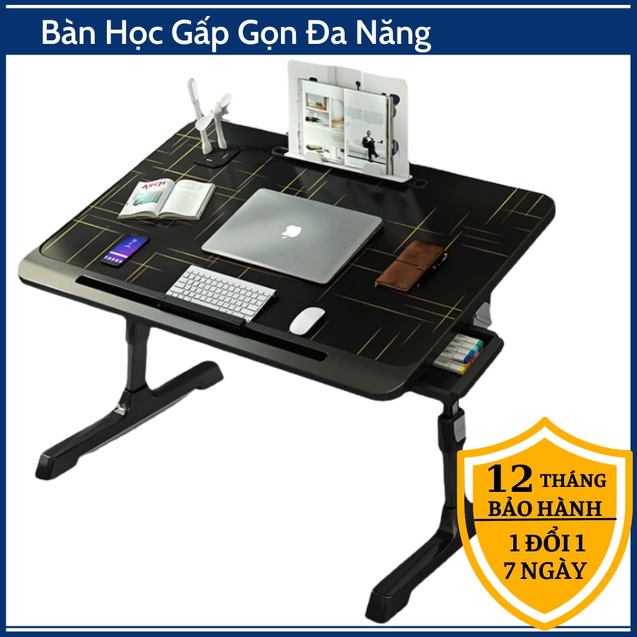 (Bảo Hành 1Năm) Bàn Học Gấp Gọn Cao Cấp - Bàn Gấp Gọn Ngồi Giường Đa Năng Có Ngăn Kéo, Quạt, USB, Đèn, Khe Cắm Sạc Ipad