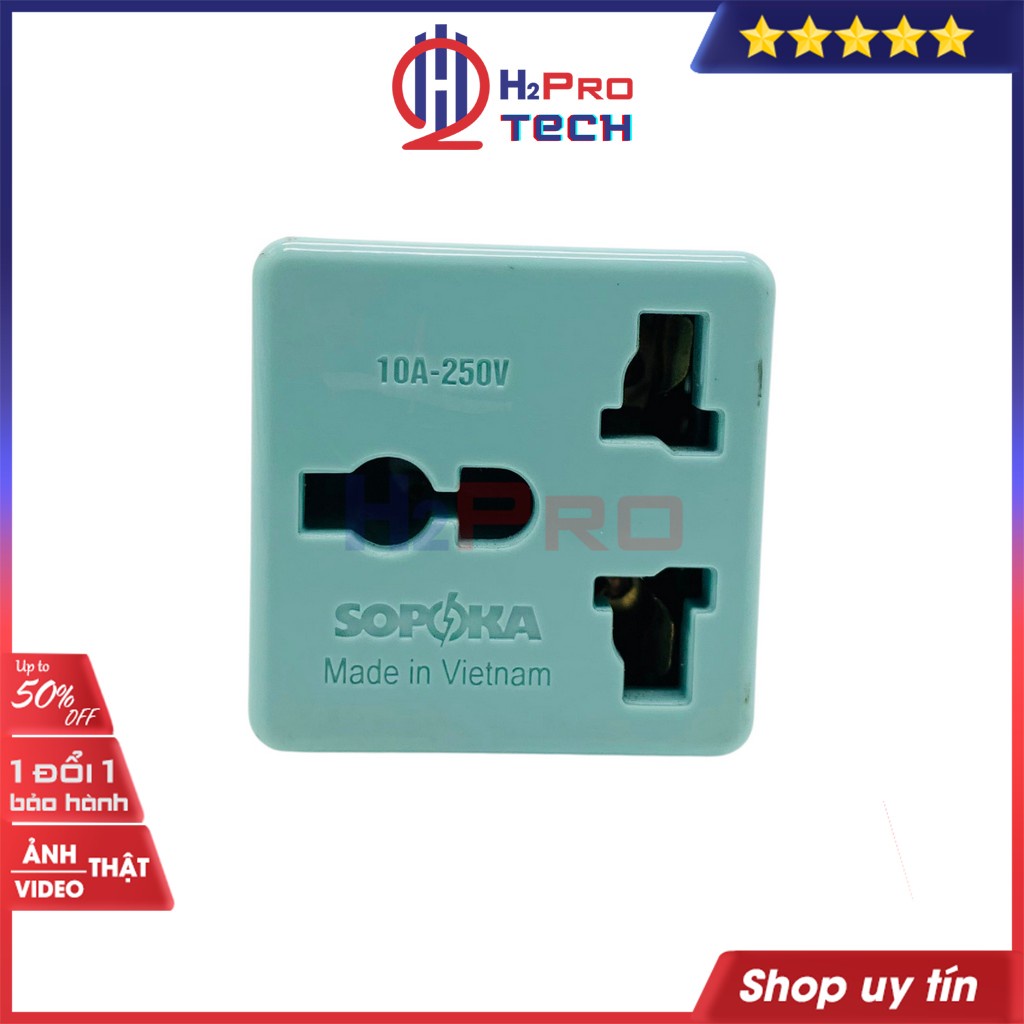 Bộ Chia Ổ Cắm 1 Sang 2 SOPOKA, Ổ Cắm Điện Chuyển Đổi Từ 3 Chân Sang 2 Chân, Chịu Tải 2200W, An Toàn - H2pro Tech