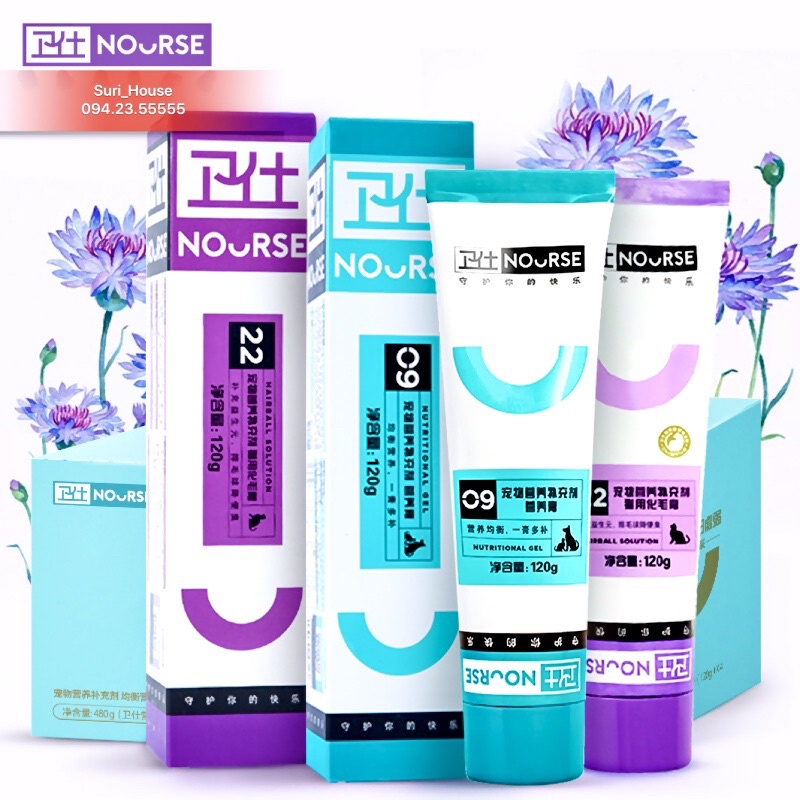 Bộ gel dinh dưỡng Nourse 09 và gel tiêu búi lông Nourse 22 hỗ trợ sức khỏe chó mèo