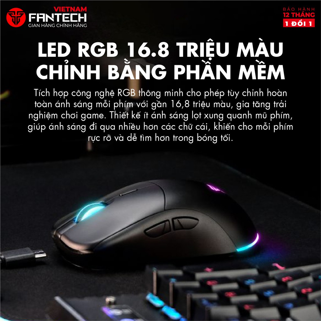 Chuột Gaming Không Dây Fantech XD3 HELIOS 16000DPI LED RGB 16,8 Triệu Màu 6 Phím Macro - Hãng Phân Phối Chính Thức