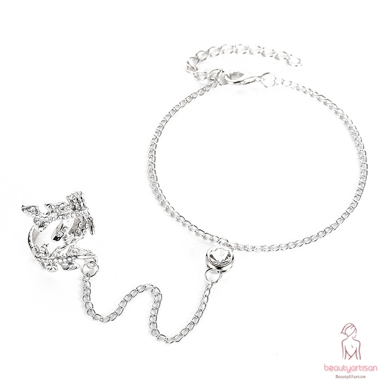 Vòng Đeo Tay Nối Nhẫn Hình Chiếc Lá Đính Kim Cương Giả Thời Trang Cho Nữ