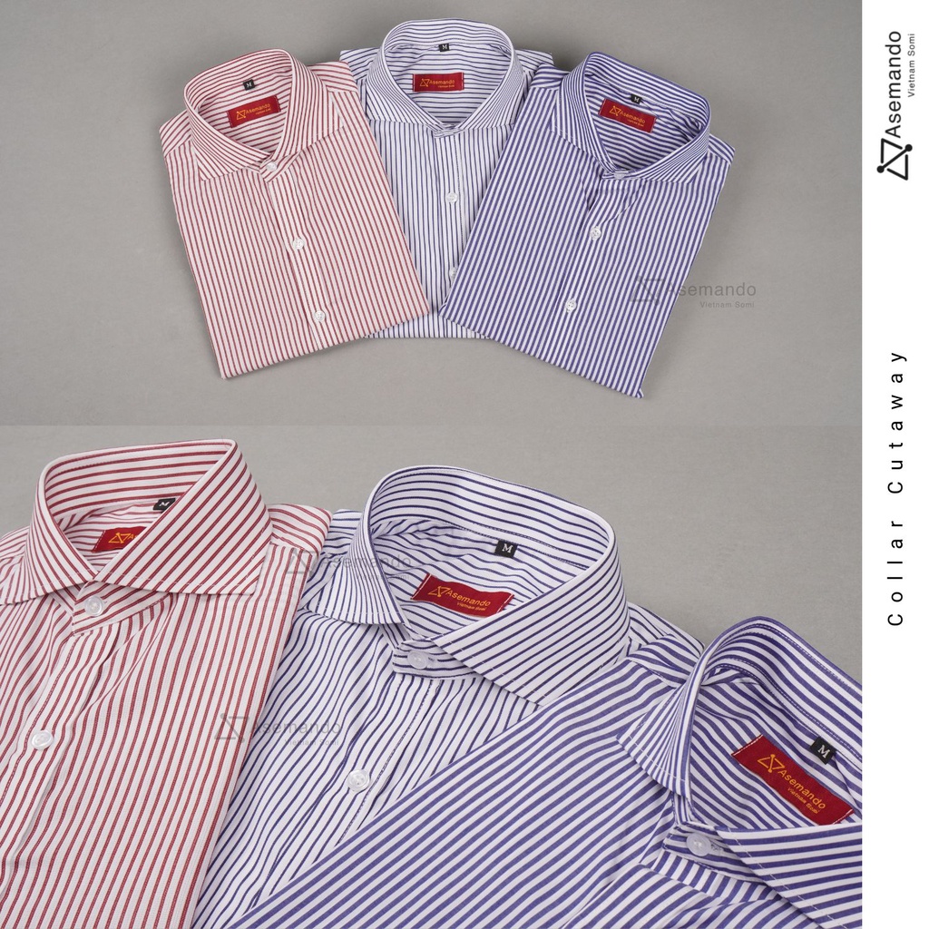 Sơ mi nam cổ cutaway kẻ sọc dài tay Asemando không nhăn Sơ mi cổ điển chuẩn Sartorial