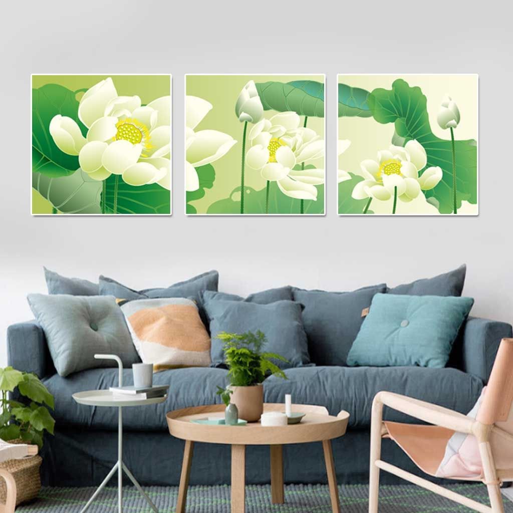 TRANH BỘ 3 TREO TƯỜNG CỠ ĐẠI - GIÁ RẺ KÈM KHUNG - HOA SEN- MELYHOME- TB3BAFCF97