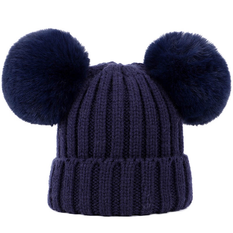 Dễ Thương Mũ Len Trùm Tai Giữ Ấm Màu Trơn Đính Quả Bông Xinh Xắn Cho Bé