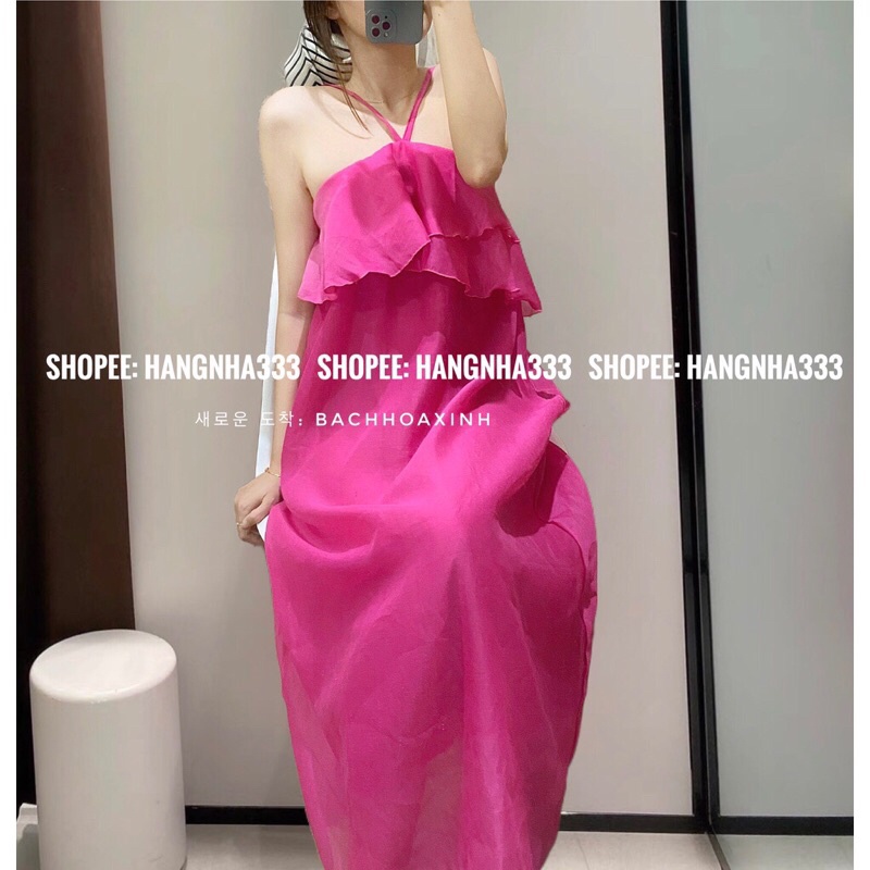 Đầm Maxi yếm tơ lụa 2 dây chéo ngực bồng bềnh sang chảnh mùa hè