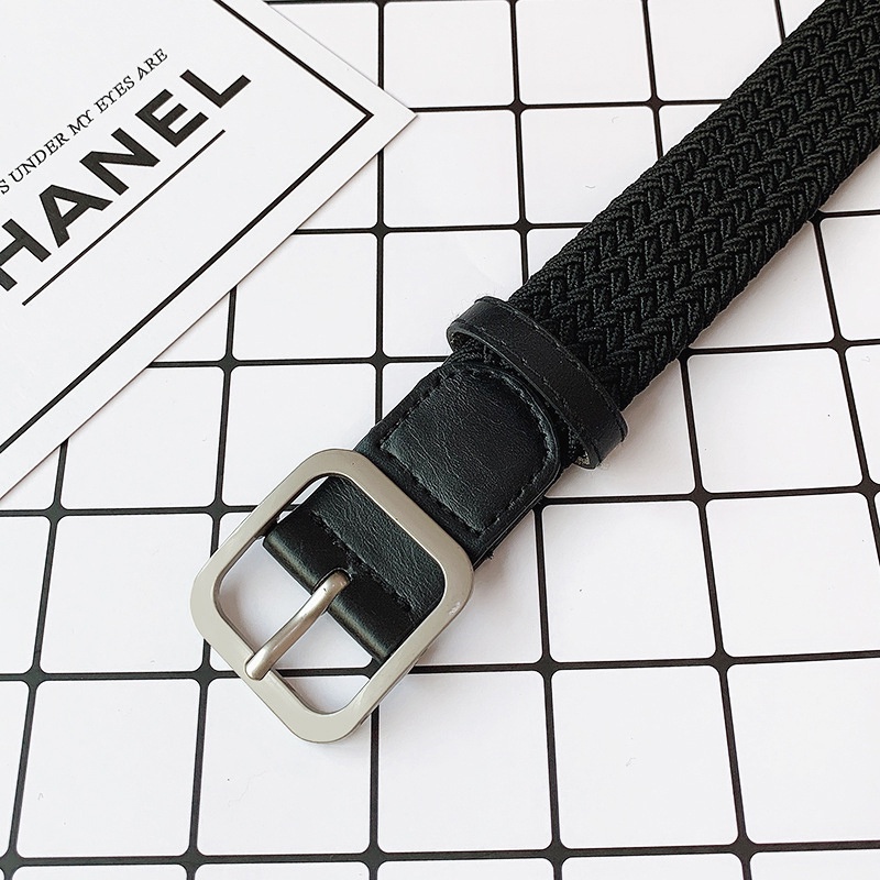 SmileFairyCC【COD &amp; Hàng Có Sẵn】Thắt Lưng Bện Dây Vải Đen Co Giãn Cho Nữ