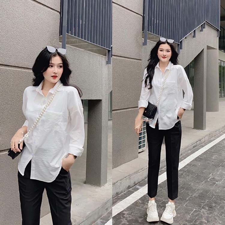 Áo sơ mi nữ chất đũi dài tay form rộng freesize thoáng mát