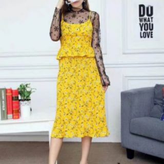 Đầm maxi 2 dây nhún li