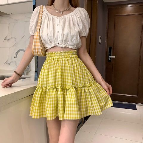 Jiashucheng Chân Váy Chữ A Lưng Cao Xếp Li Phong Cách Preppy Phong Cách Mùa Hè Mới