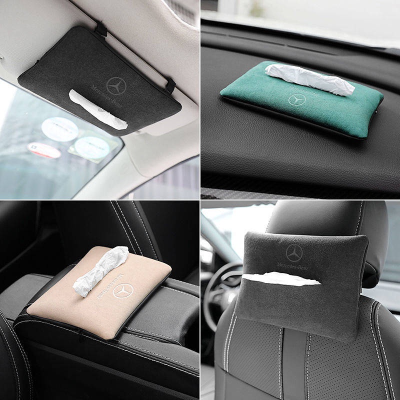Mercedes-Benz Car Tissue Box Suede Car Tissue Box Hanging Car Sun Visor Armrest Box Tissue Box Bag Auto department store supplies
