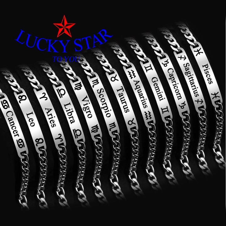 Lắc tay cung hoàng đạo inox trắng sáng