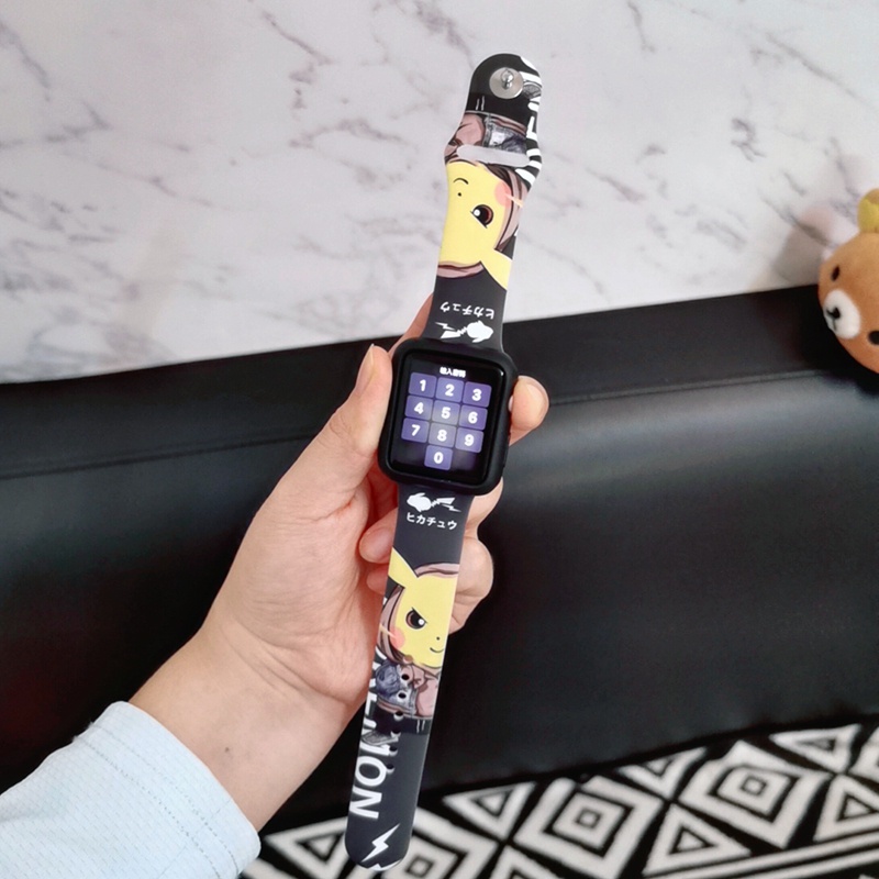 Dây Đeo Đồng Hồ Thể Thao Bằng Cao Su silicone Hình Pikachu Cho apple watch Series 7 6 SE 5 4 3 2 44mm 40mm 45mm 41mm