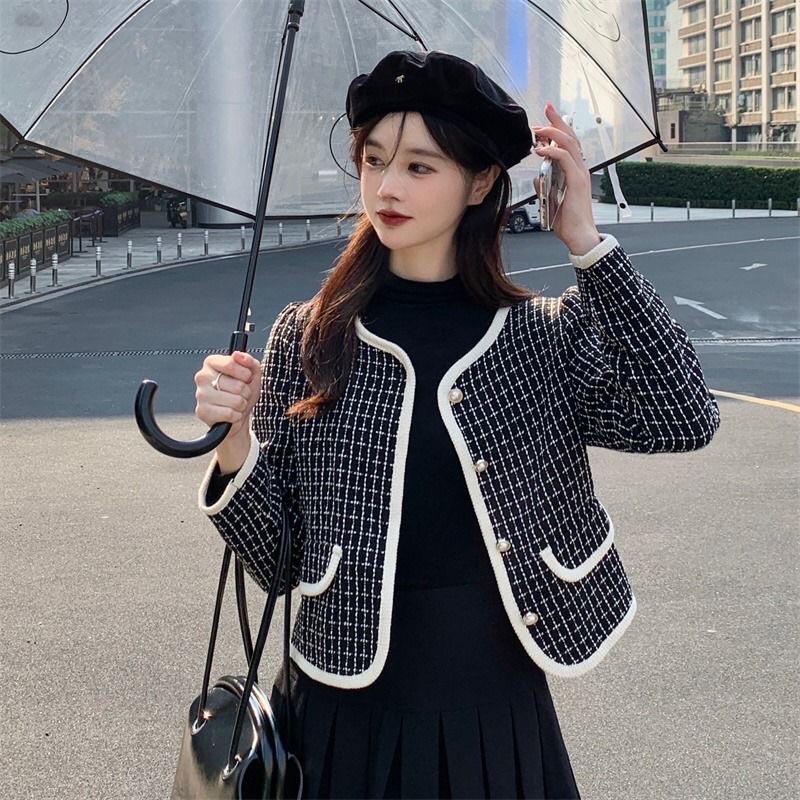 Áo khoác dạ tweed khuy ngọc cực sang