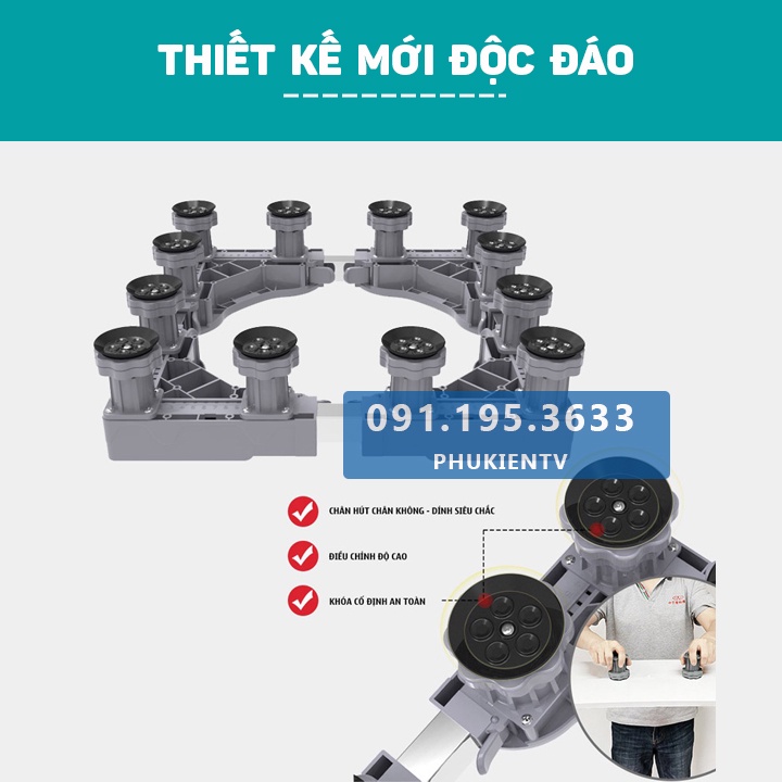 Chân đế máy giặt - Kệ tủ lạnh ErgoTek MG12T - Chân máy giặt 12 trụ đứng - Điều Chỉnh 42 - 66 Cm