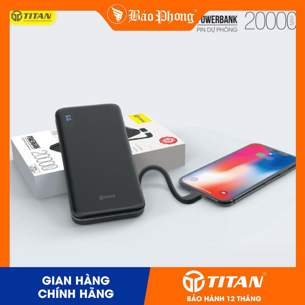 Pin dự phòng vỏ nhôm 20.000mah kèm cáp TITAN P25 Hàng chính hãng