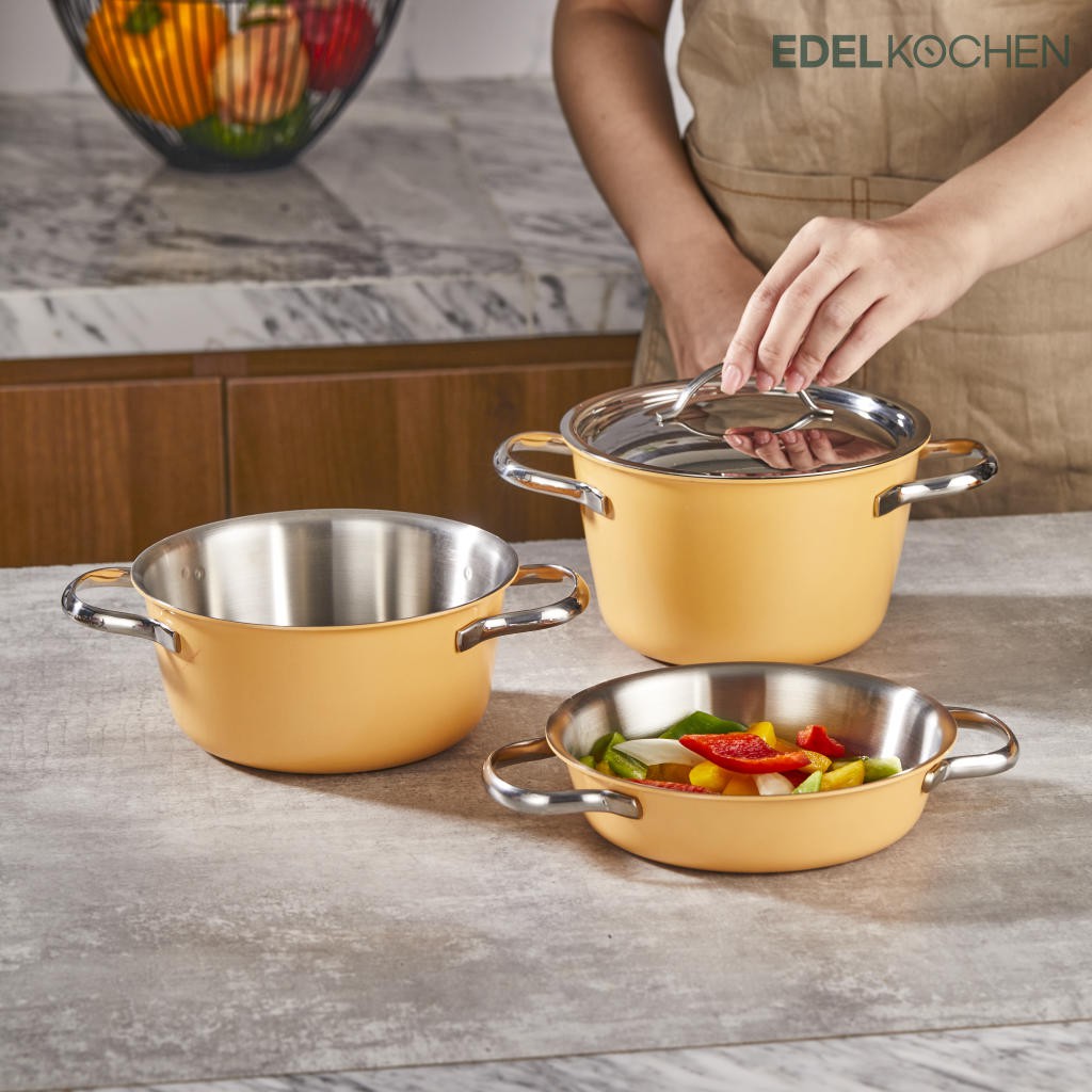 Bộ 3 nồi mini 16cm 3 lớp Màu Hồng/Cam/Vàng/Xanh/Đỏ