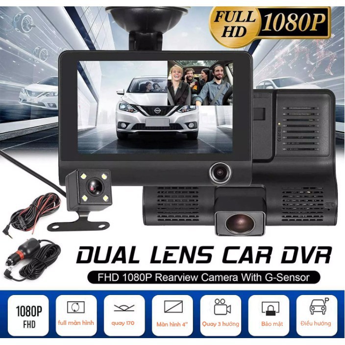 Camera hành trình ô tô 3 mắt X005 4 inch fullHD 1080p , camera sau chống nước - BM31 - BẢO HÀNH 6 THÁNG /uy tín