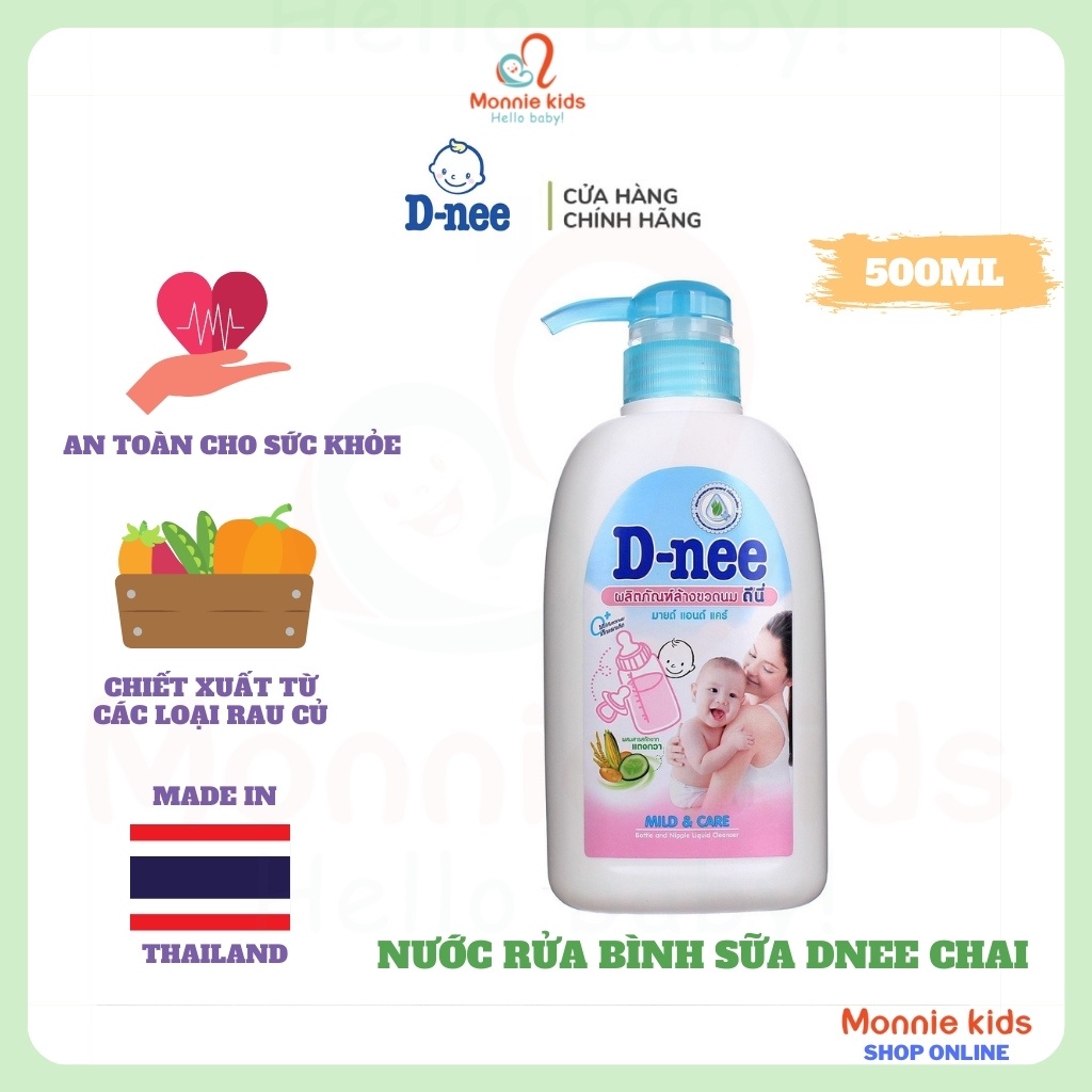 Nước rửa bình sữa D-NEE chai 500ml, nước rửa bình sữa từ thiên nhiên an toàn cho bé - Monnie Kids