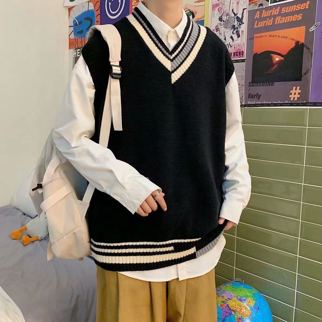 Áo Sweater Sát Nách Cổ V Kiểu Anh Thời Trang Mùa Thu Cho Nam