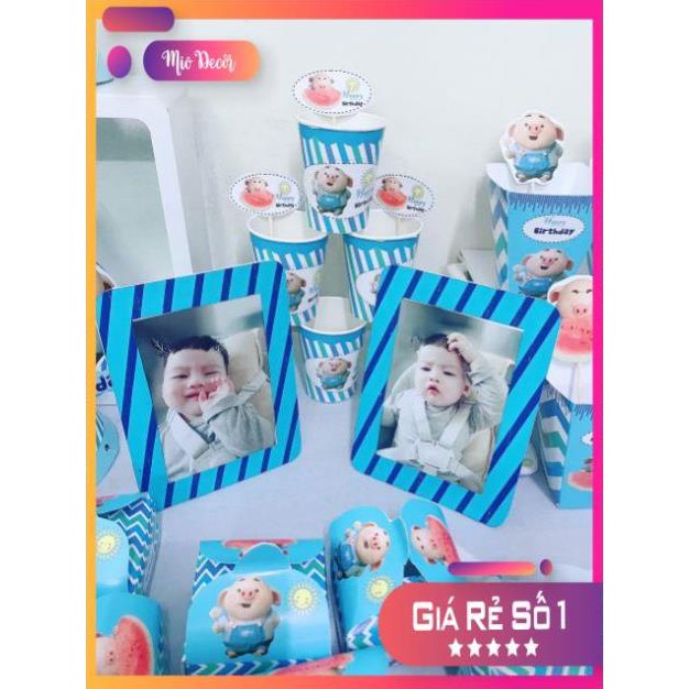Trang trí tiệc sinh nhật ❗️ SIÊU HOT ❗️ Set trang trí sinh nhật chủ đề heo con, sinh nhật lợn xanh hàng chuẩn