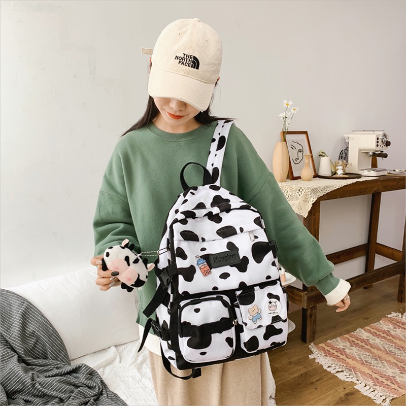 Balo UNIBAG cao cấp nam. nữ thời trang đi học đi chơi du lịch họa tiết ngựa vằn, bò sữa phong cách Hàn Quốc