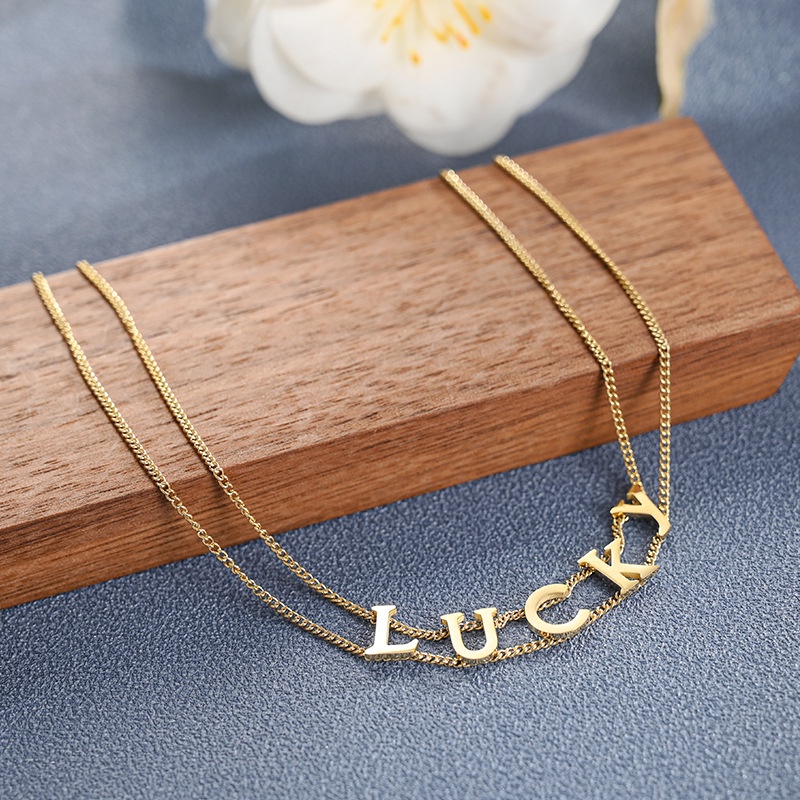 Dây Chuyền Mặt Chữ Lucky Chống Thấm Nước Chống Dị Ứng Thời Trang