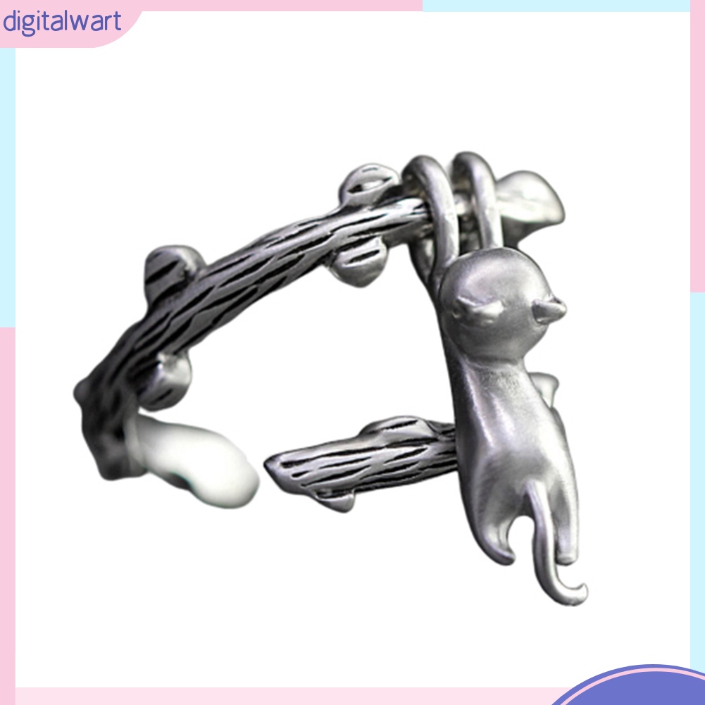 Nhẫn kim loại hình mèo đu nhánh cây đáng yêu và độc đáo