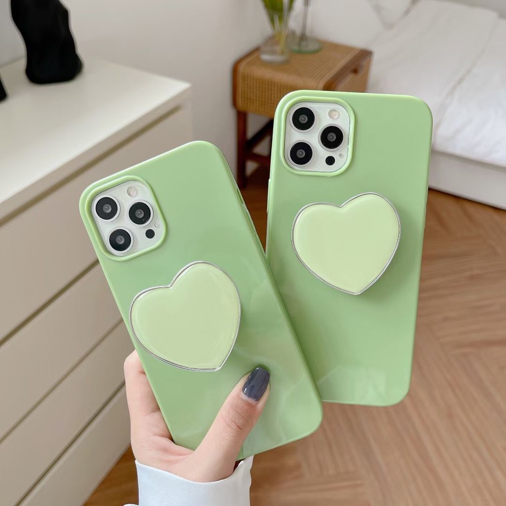 Ốp lưng màu xanh lá mùa hè kèm giá đỡ thích hợp cho Iphone 11 12promax Se 2020 11promax