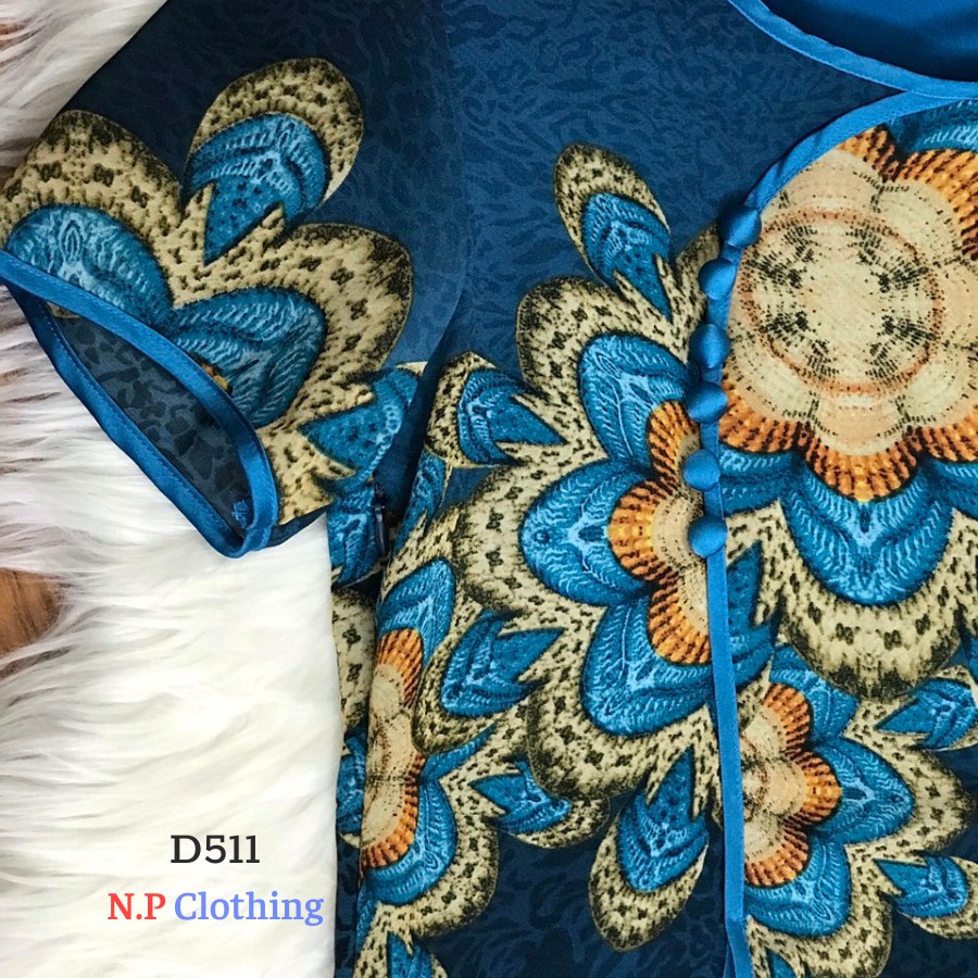 Váy Trung Niên MAI THY 511, Mẫu Đầm Cho Mẹ Trung Niên Giấu Bụng Bigsize Cổ Tàu In Hoa | Thời Trang Trung Niên Nữ U40