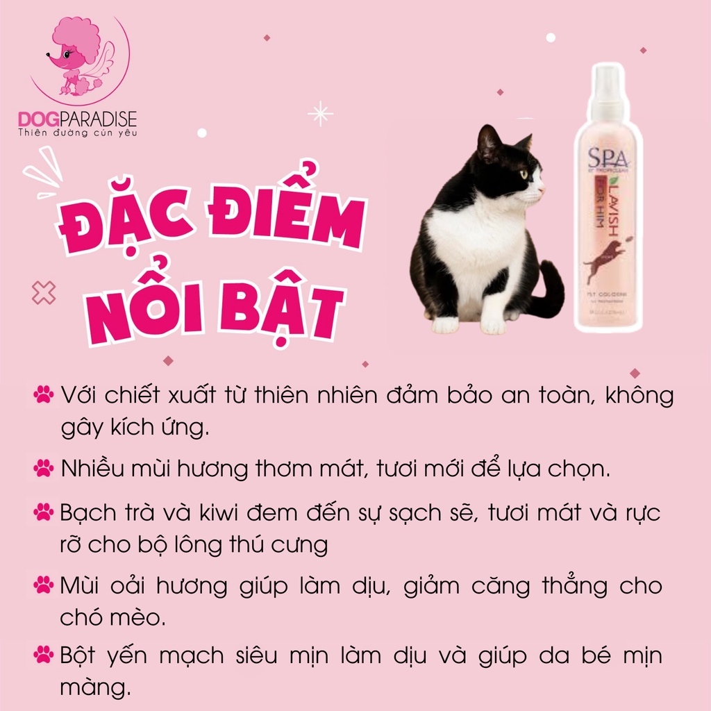 Xịt dưỡng lông chó mèo SPA Lavish by Tropiclean mùi hương thơm mát chống tia UV chai 236ml - Dog Paradise