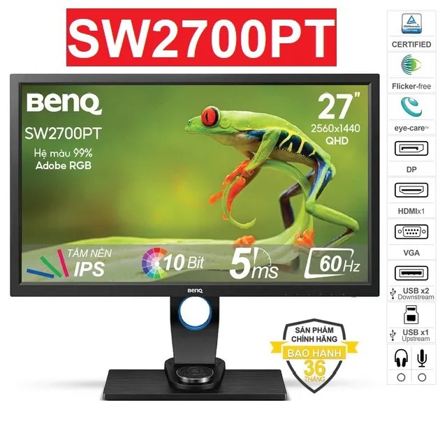 Màn hình BenQ Photographer Monitor SW2700PT 27&quot; QHD 5ms 60Hz AdobeRGB sRGB IPS